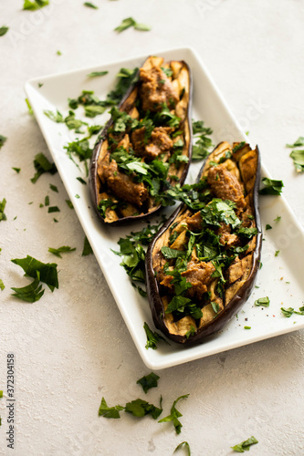 Aubergine with tahini and parsley - Gourmet food with Eggplant