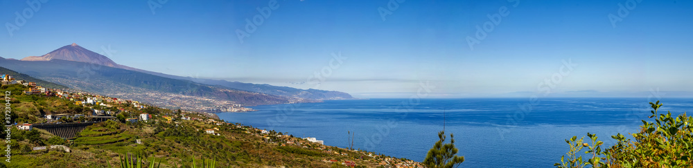 Panoramic view of the north of Tenerife with the volcano Teide in the background. Canary Islands.