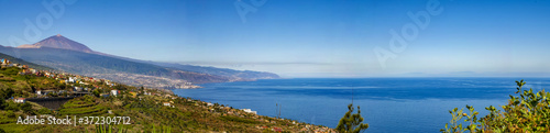 Panoramic view of the north of Tenerife with the volcano Teide in the background. Canary Islands.