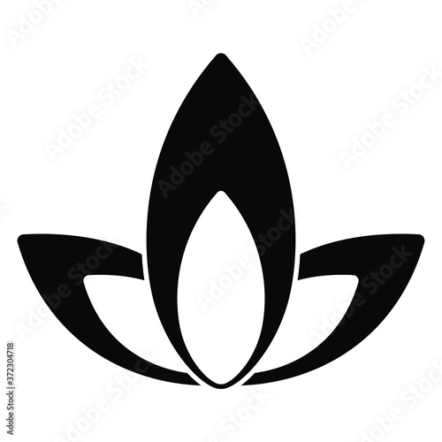 Stylized lotus blossom. Simple geometrical floral motif. Flower with three petals. Black and white silhouette.