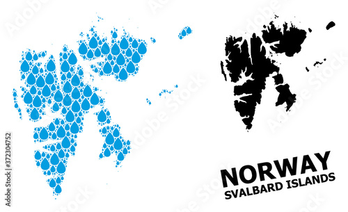 Vector Collage Map of Svalbard Islands of Water Tears and Solid Map