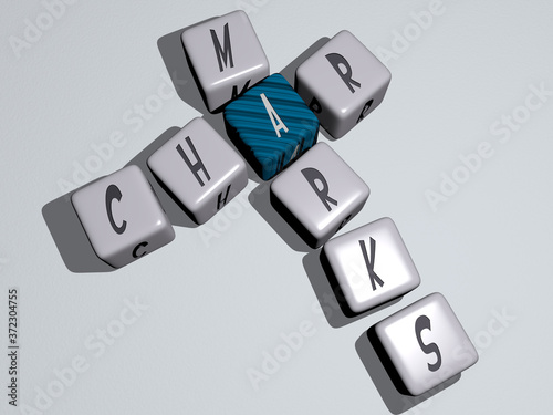 meat seafood: char marks crossword by cubic dice letters, 3D illustration for background and black photo