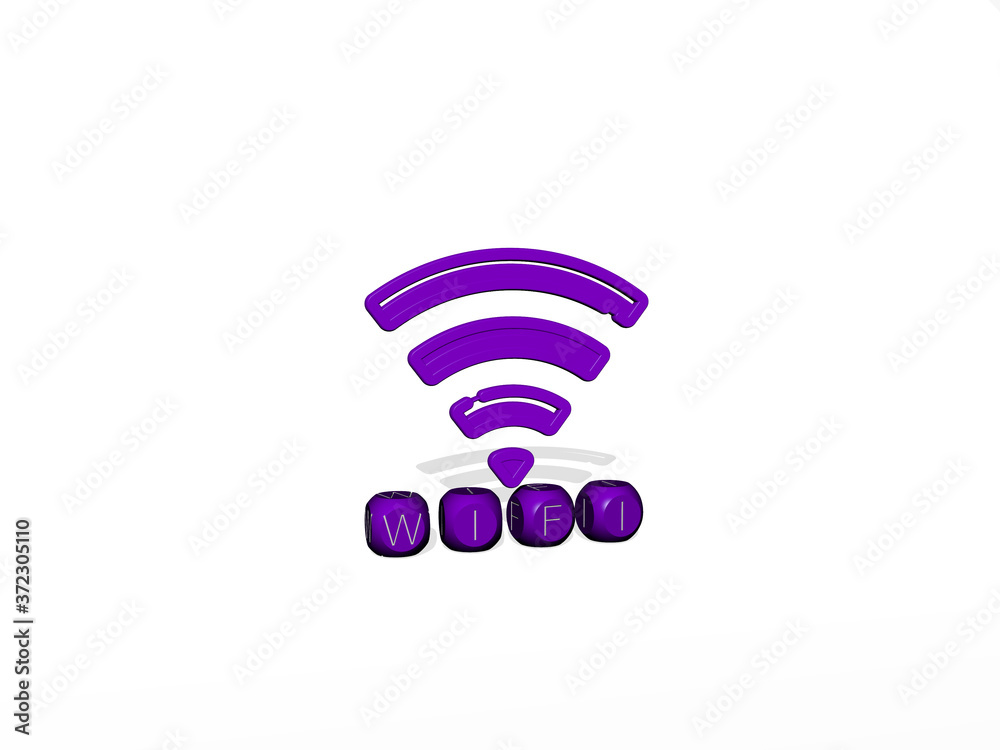 WIFI cubic letters with 3D icon on the top, 3D illustration for internet and connection WIFI cubic letters with 3D icon on the top, 3D illustration for internet and connection