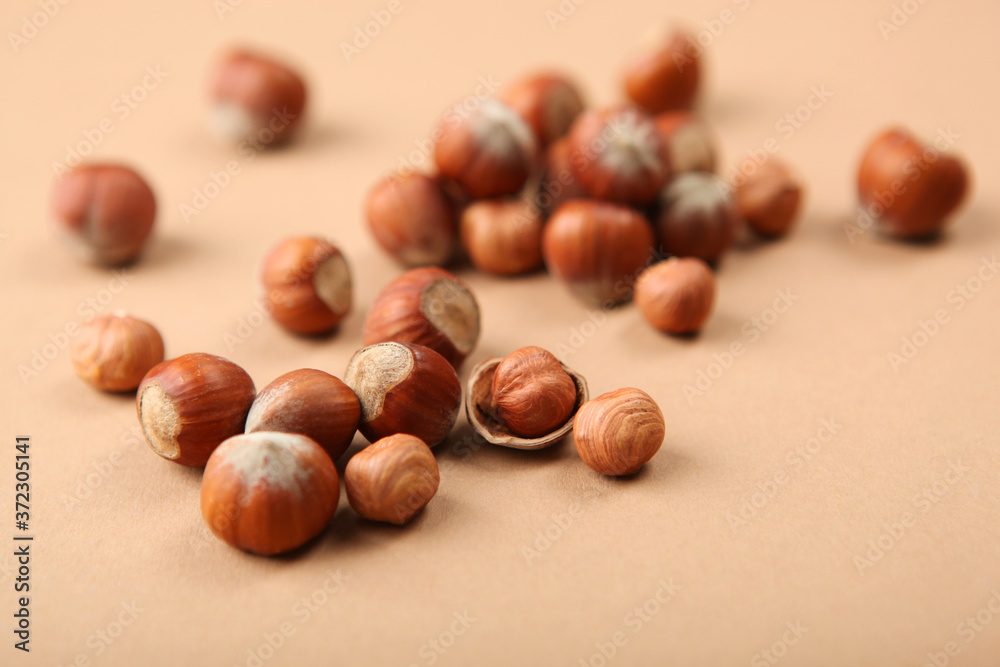 hazelnuts close-up on the table. Minimalism, place for text
hazelnuts close-up on the table. Minimalism, place for text