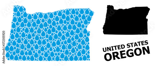 Vector Collage Map of Oregon State of Water Tears and Solid Map