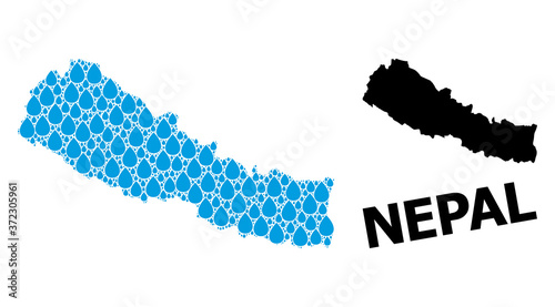 Vector Mosaic Map of Nepal of Liquid Drops and Solid Map