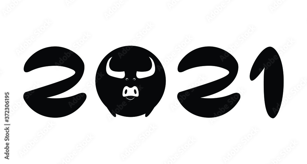 Symbol of 2021 bull, beautiful lettering of the new 2021, lettering for the calendar with the symbol of 2021