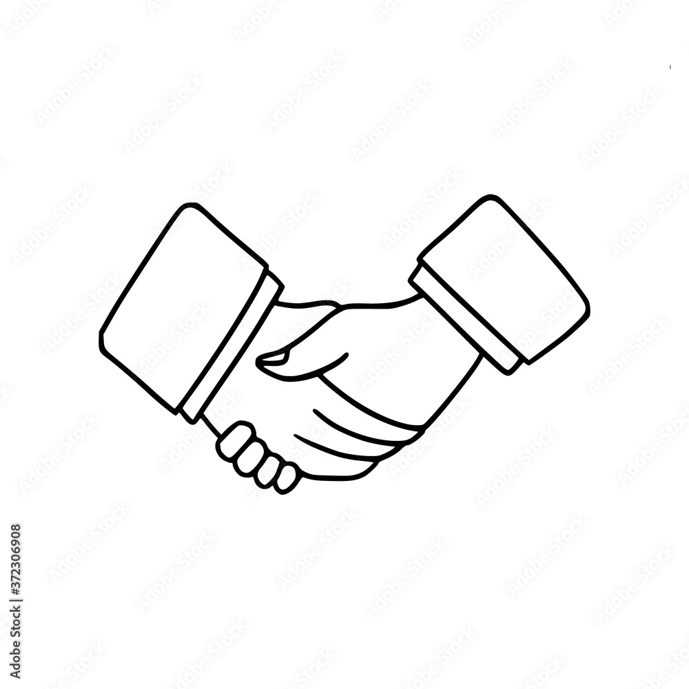 Linear doodle icon of two people shaking hands. Mutual cooperation, a gesture of consent. Business partnership.Hand drawn linear illustration. Vector. Linear doodle icon of two people shaking hands. Mutual cooperation, a gesture of consent. Business partnership.Hand drawn linear illustration. Vector.