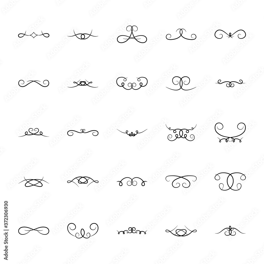 icon set of swirl ornaments dividers, silhouette style icon set of swirl ornaments dividers, silhouette style
