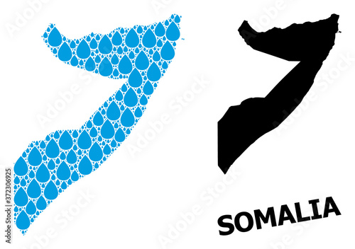 Vector Collage Map of Somalia of Water Drops and Solid Map