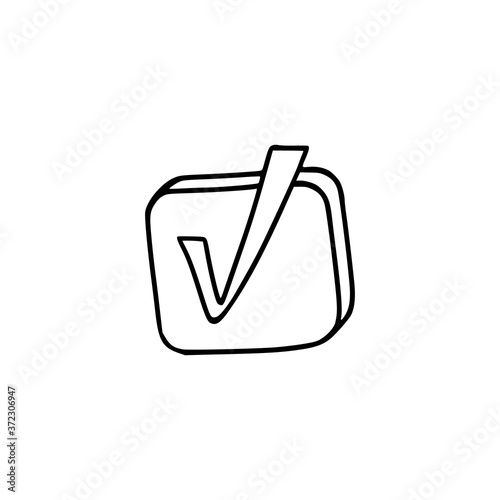 Linear doodle icon - done mark. Business concept.Hand drawn linear illustration. Vector on white background