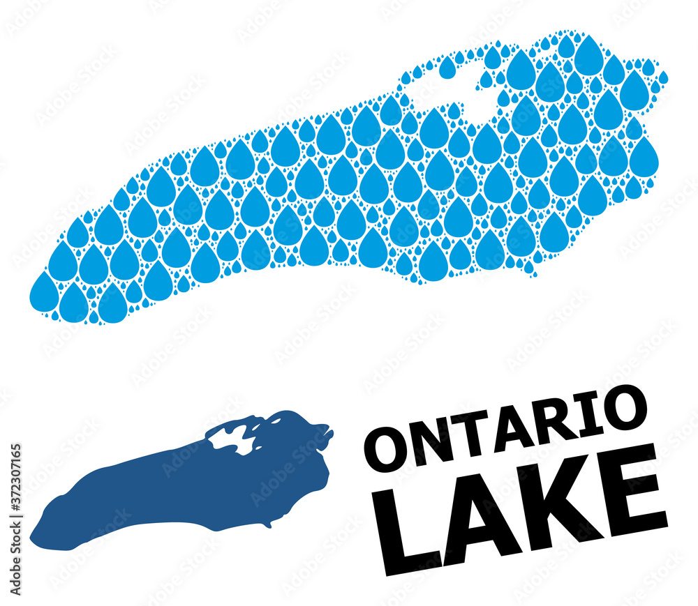 Vector Collage Map of Ontario Lake of Water Drops and Solid Map