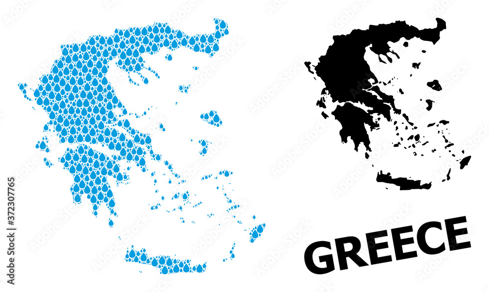 Obraz premium Vector Collage Map of Greece of Water Drops and Solid Map