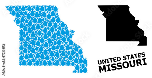 Vector Collage Map of Missouri State of Water Dews and Solid Map