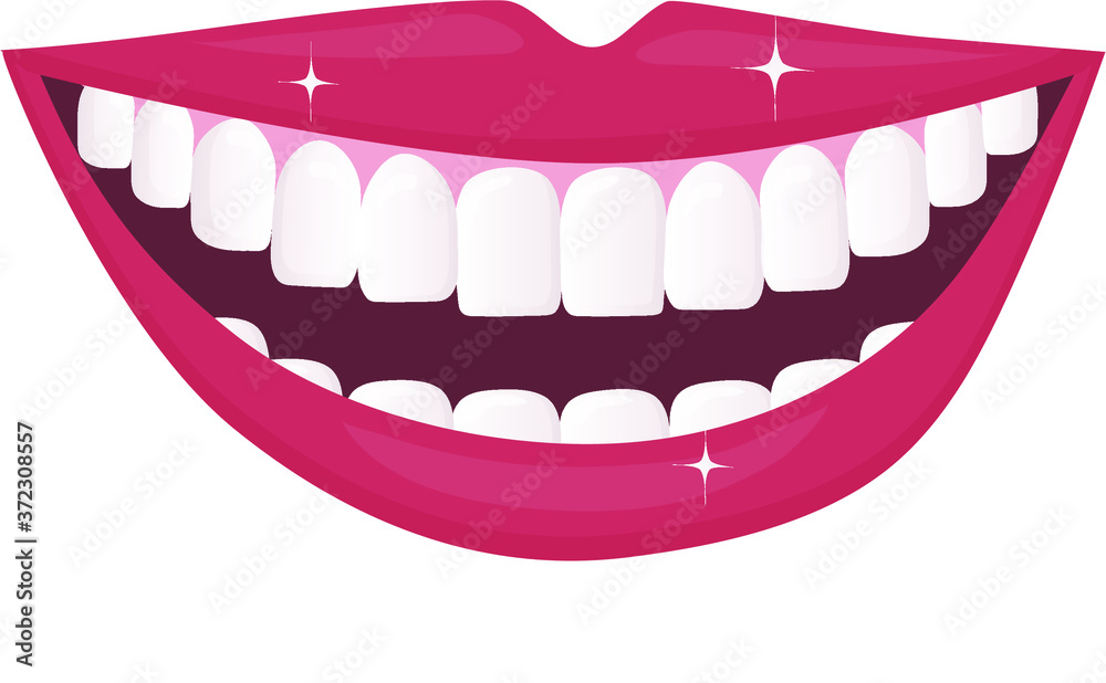 The smile of a man with his mouth wide open. Snow-white healthy teeth as an example of proper care. Daily oral hygiene. poster for dental design. Flat illustration The smile of a man with his mouth wide open. Snow-white healthy teeth as an example of proper care. Daily oral hygiene. poster for dental design. Flat illustration