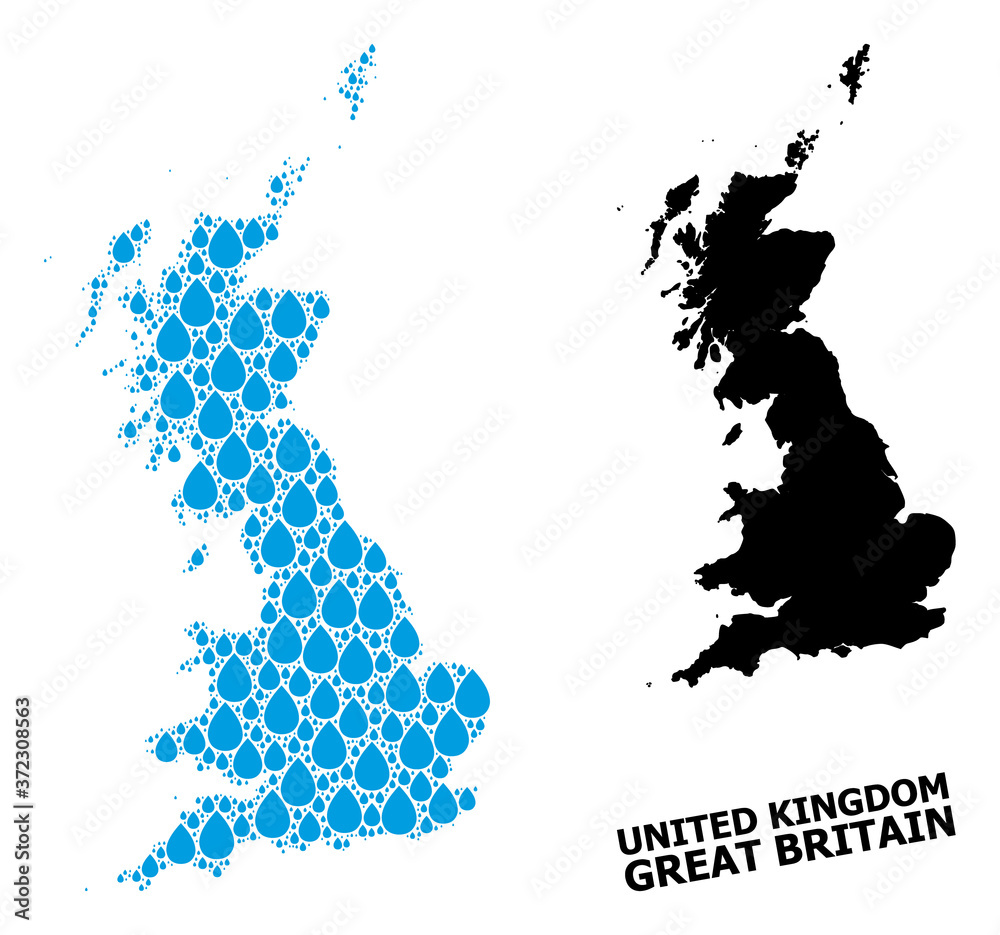 Obraz premium Vector Mosaic Map of Great Britain of Liquid Dews and Solid Map