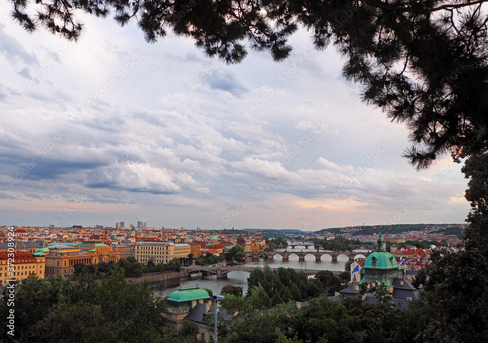 view of Prague and river Vltava from Hanavsky Pavilon, Prague, Czech Republic