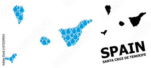 Vector Collage Map of Santa Cruz De Tenerife Province of Water Drops and Solid Map