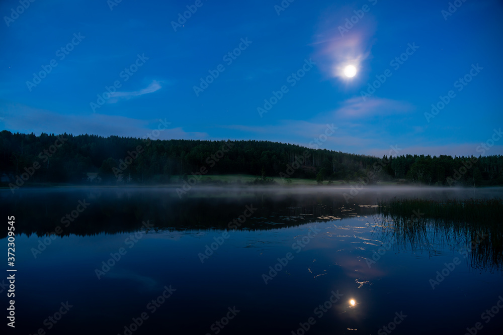 reflection of moon and lake.