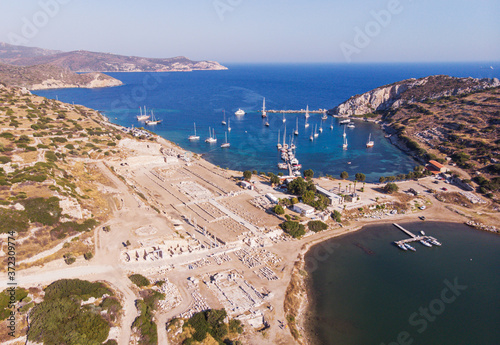 Aerial view of ancient ruins at Knidos Ancient City in Turkey photo