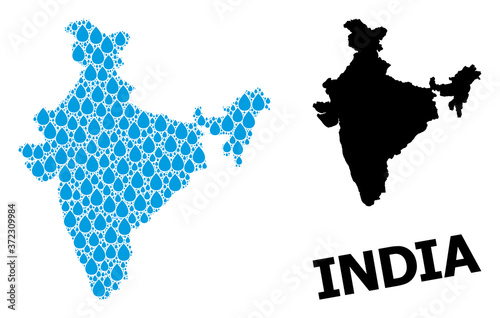 Vector Collage Map of India of Liquid Dews and Solid Map