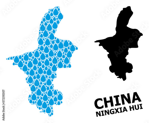 Vector Collage Map of Ningxia Hui Region of Water Tears and Solid Map