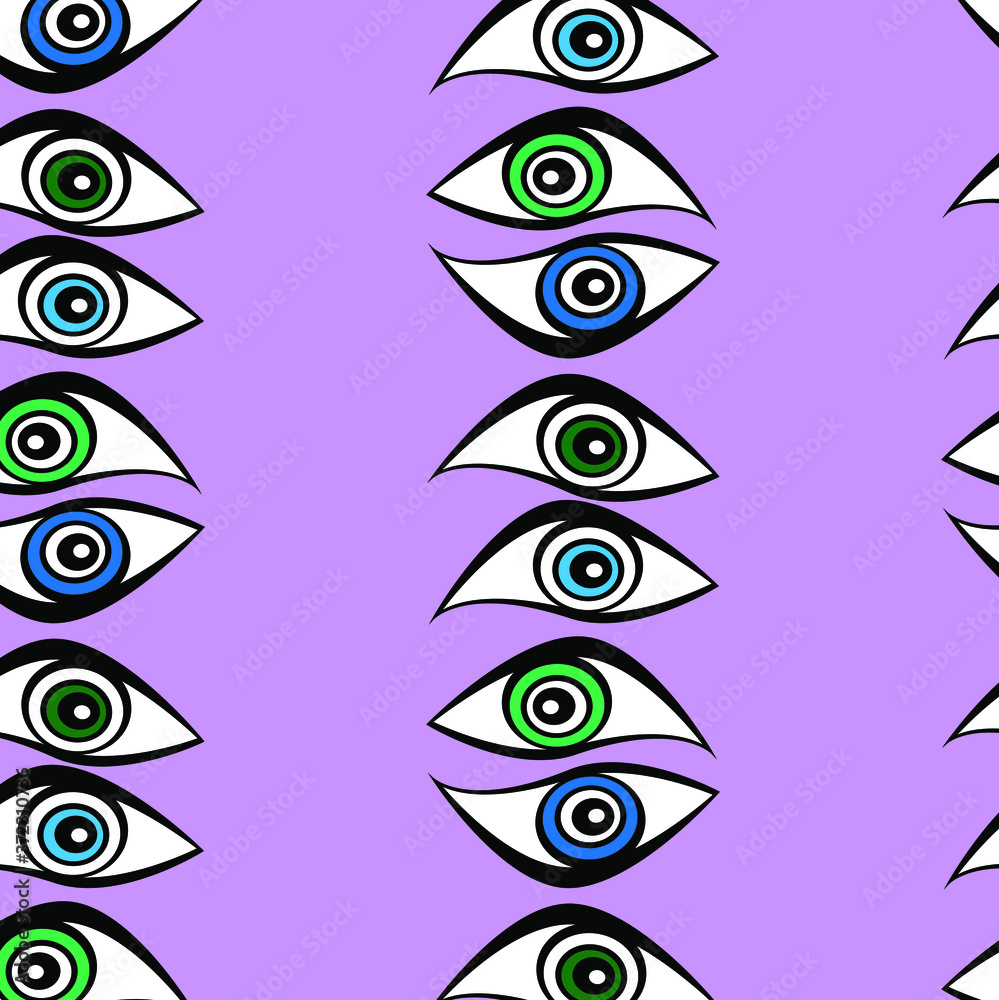 
A pattern of green and blue eyes on a delicate lilac background. Wallpaper. Wrapping paper. Textile prints.