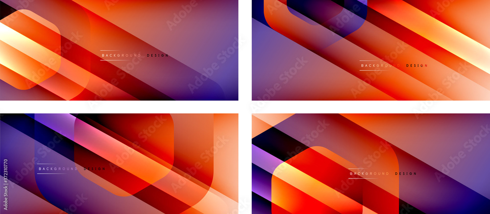 Set of hexagon geometric shapes and fluid gradients with 3d shadow and light straight lines, minimal abstract backgrounds Set of hexagon geometric shapes and fluid gradients with 3d shadow and light straight lines, minimal abstract backgrounds