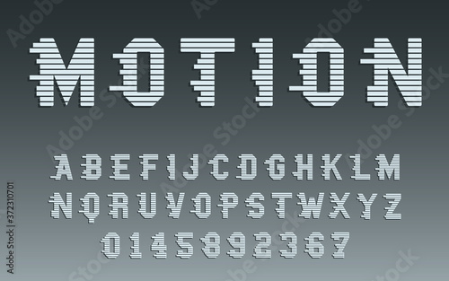Motion alphabet template. Movement typography letters and numbers set. Vector illustration