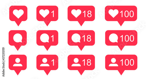 Like, comment, follower - vector icons set for social network isolated on white background.