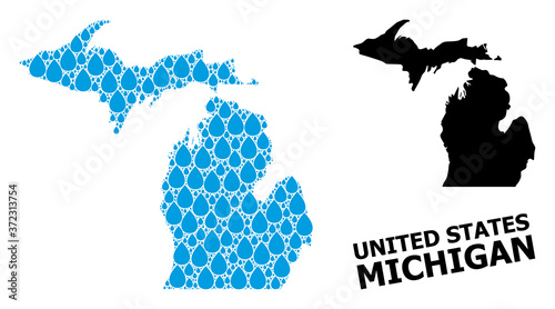 Vector Mosaic Map of Michigan State of Water Drops and Solid Map
