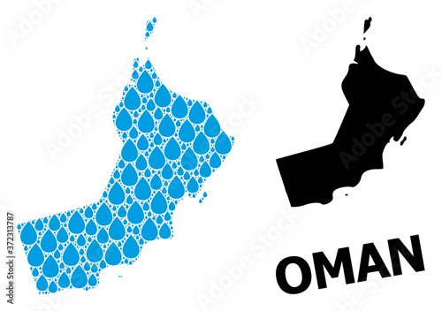 Vector Collage Map of Oman of Liquid Tears and Solid Map