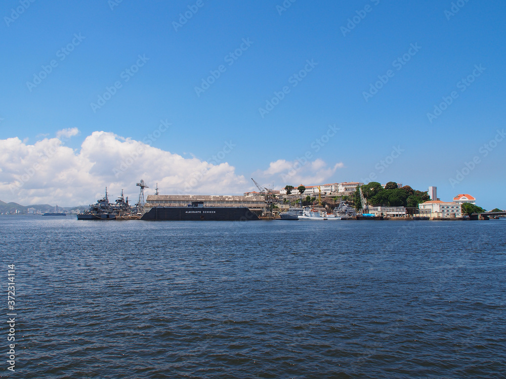 Rio de Janeiro, Brazil - 03/11/2020: ships and boats in the port. Copy space for text.