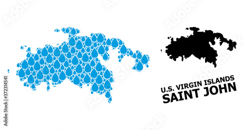 Vector Collage Map of Saint John Island of Water Drops and Solid Map