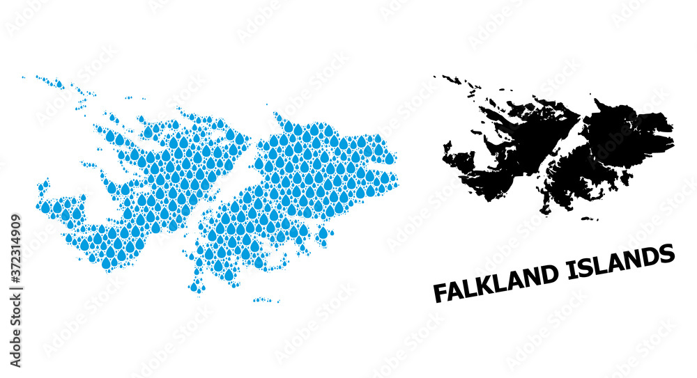 Vector Mosaic Map of Falkland Islands of Liquid Drops and Solid Map Vector Mosaic Map of Falkland Islands of Liquid Drops and Solid Map