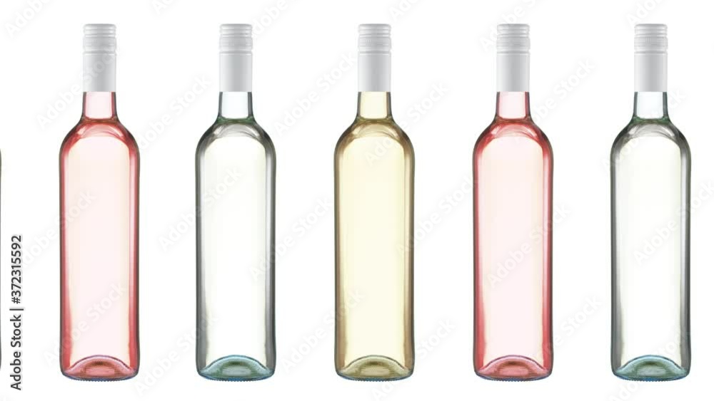 Unlabeled bottles of white, yellow and rosé wine move along a conveyor belt. Looped video. Unlabeled bottles of white, yellow and rosé wine move along a conveyor belt. Looped video.