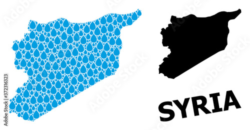 Vector Mosaic Map of Syria of Liquid Drops and Solid Map