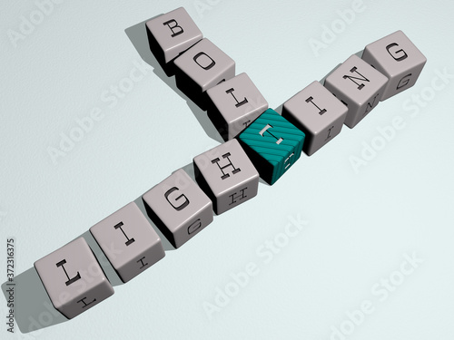 lighting bolt crossword by cubic dice letters, 3D illustration for background and abstract