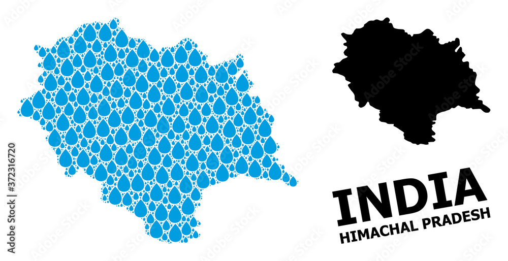 Vector Collage Map of Himachal Pradesh State of Liquid Drops and Solid Map