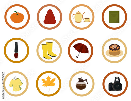 Vector autumn  icons. Set of infographic pictogram and signs for stories