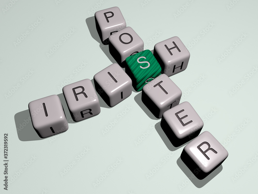 IRISH POSTER crossword by cubic dice letters, 3D illustration for ireland and green IRISH POSTER crossword by cubic dice letters, 3D illustration for ireland and green