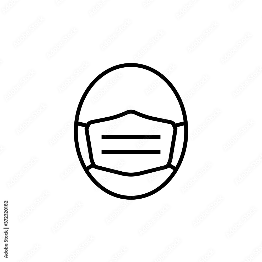 Line icon of face in medical mask. Man's face in protective surgical mask or respirator. Vector Illustration