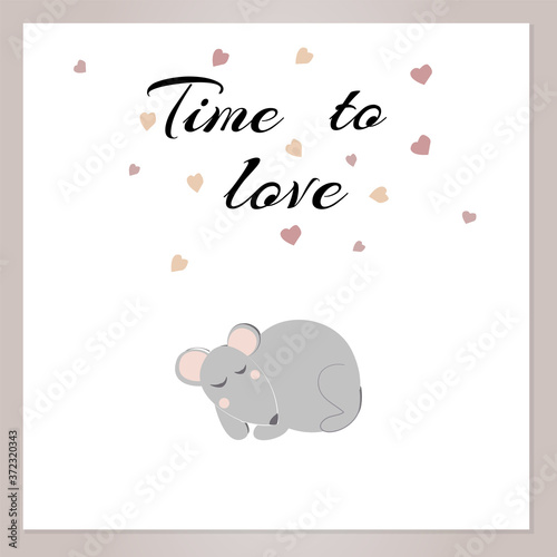 Caption time to sleep with a cute sleeping mouse, vector illustration