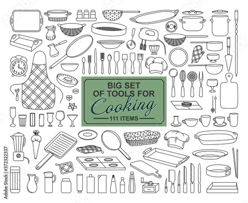 A BIG COLLECTION OF FOOD PREPARATION ITEMS ON A WHITE BACKGROUND