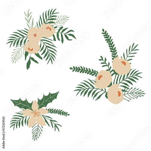 Modern miniature bouquets set. Floral hand drawn illustration. Perfect for greeting card, branding, websites, social media, weddings, apparel, invites, packaging designs. Floral elements.