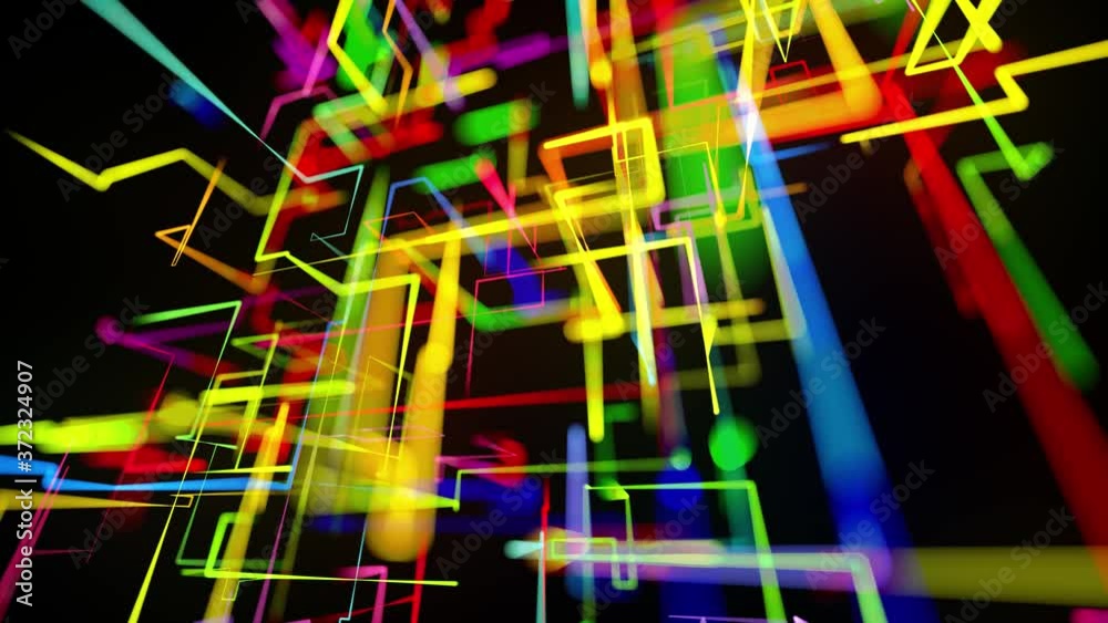 Looped Image Sci-fi looped background, abstract hologram. Multicolor neon glow lines ...