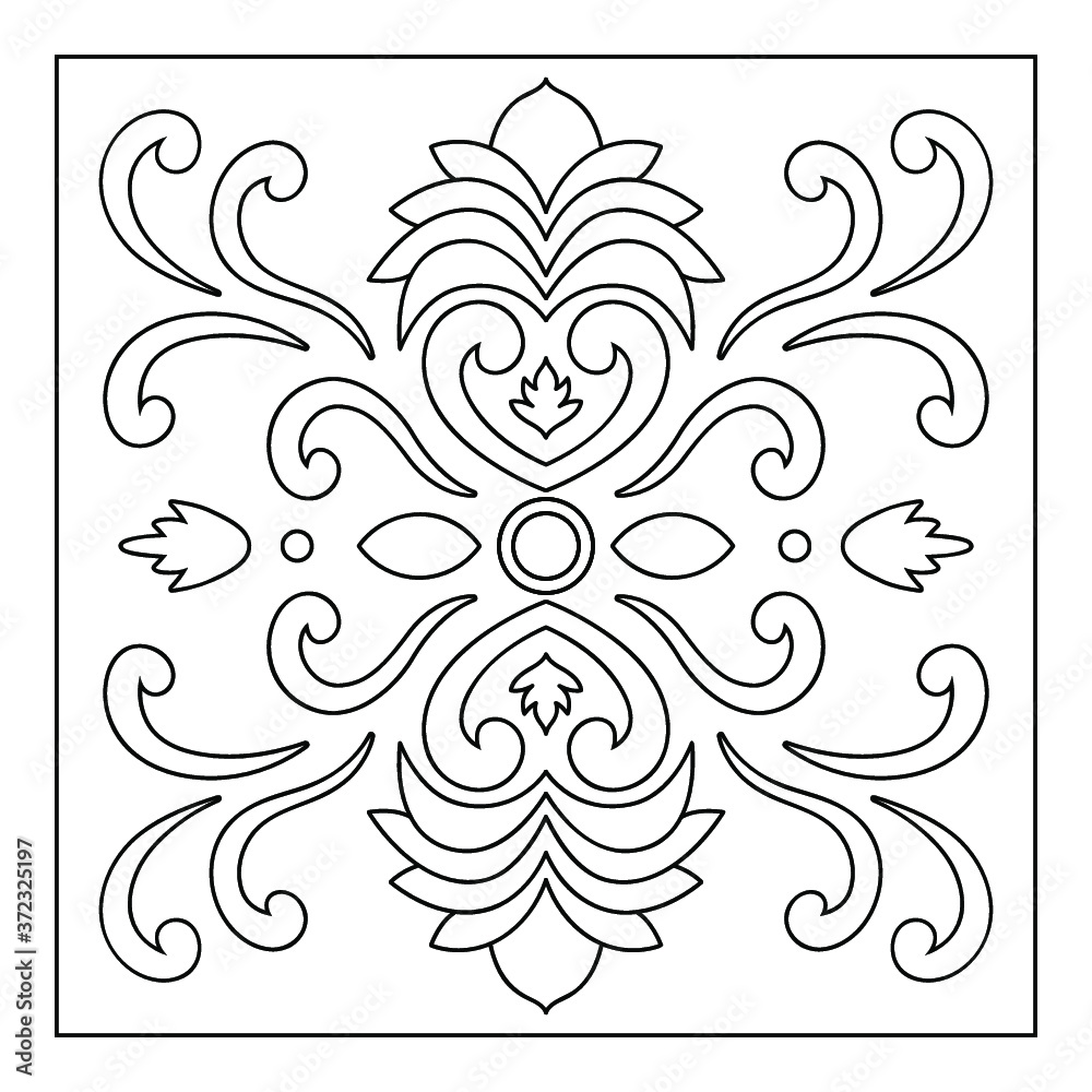 Ornament of swirling lines, flowers and vegetation.  Print for the cover of the book, postcards, t-shirts. Illustration for coloring.
