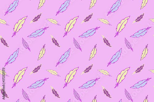 Feather vector seamless pattern. Cute and retro plumage illustration for wallpaper, wrapping, background, fabric and textile.