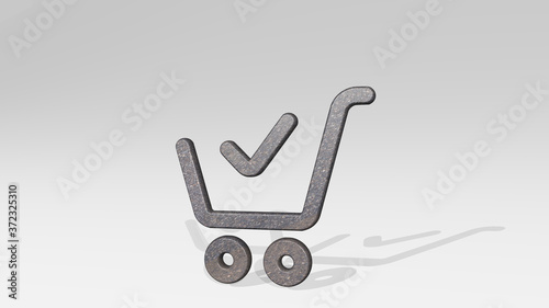 SHOPPING CART CHECK 3D icon standing on the floor, 3D illustration for background and business
