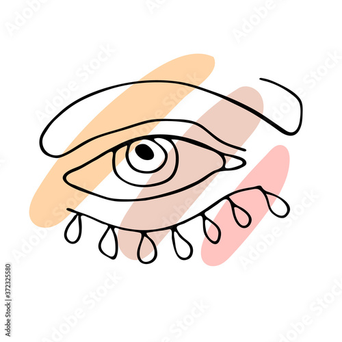 Hand drawing abstract female eye line art isolated on white background. Modern vector illustration with geometric shapes.